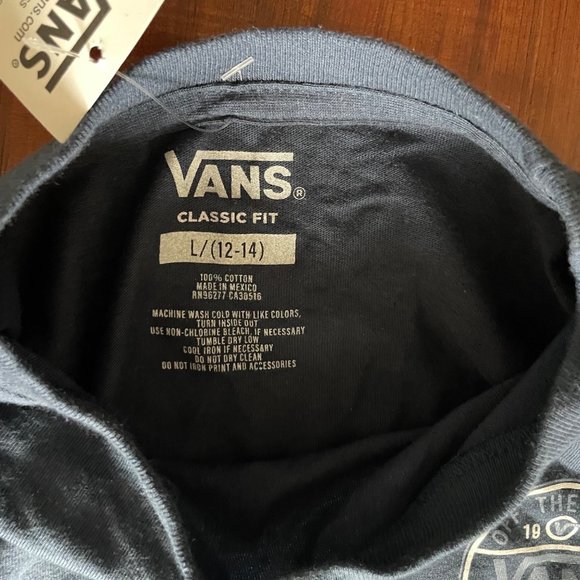 Vans Off The Wall Boys T Shirt Sz L 12/14 Blue Logo Short Sleeve Old Skool - Picture 6 of 10